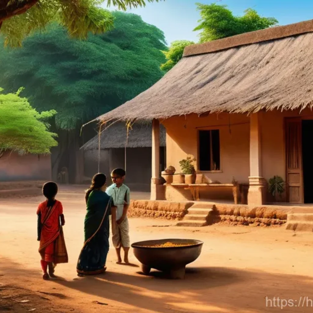 농촌관광기획사 직무 분석 - **Prompt:** A serene and picturesque Indian rural village scene at dawn, depicting a family enjoying...