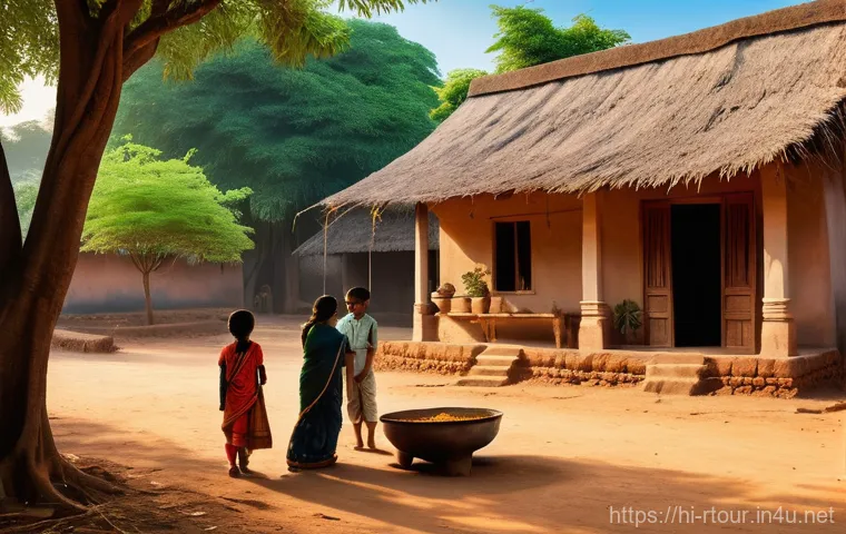 농촌관광기획사 직무 분석 - **Prompt:** A serene and picturesque Indian rural village scene at dawn, depicting a family enjoying...