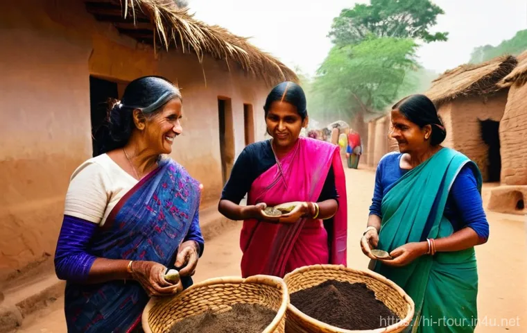 농촌관광기획사 업무의 특징 - **Prompt: Rural Women's Handicraft Market**
    "A vibrant, eye-level, wide-angle shot of a bustling...