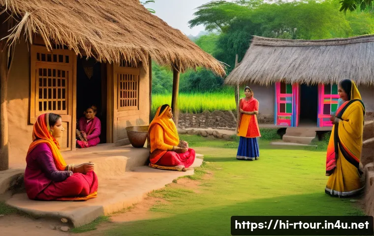 농촌관광기획사 직무별 필요한 능력 - A vibrant rural tourism scene in an Indian village, showcasing a diverse group of local artisans and...