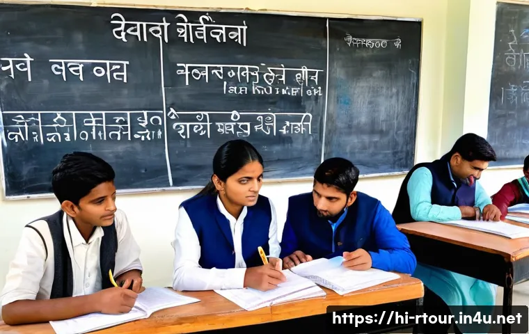 농촌관광기획사 자격증 시험 팁 - A detailed classroom scene showing a group of diverse Indian students in traditional and modern atti...