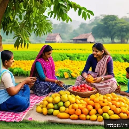 농촌관광기획사 자격 취득 후 활동 - A vibrant rural farm scene featuring a diverse group of Hindi-speaking tourists engaging in hands-on...