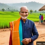 농촌관광기획사 취업 준비 - A vibrant rural tourism scene in an Indian village, featuring a local guide wearing traditional atti...